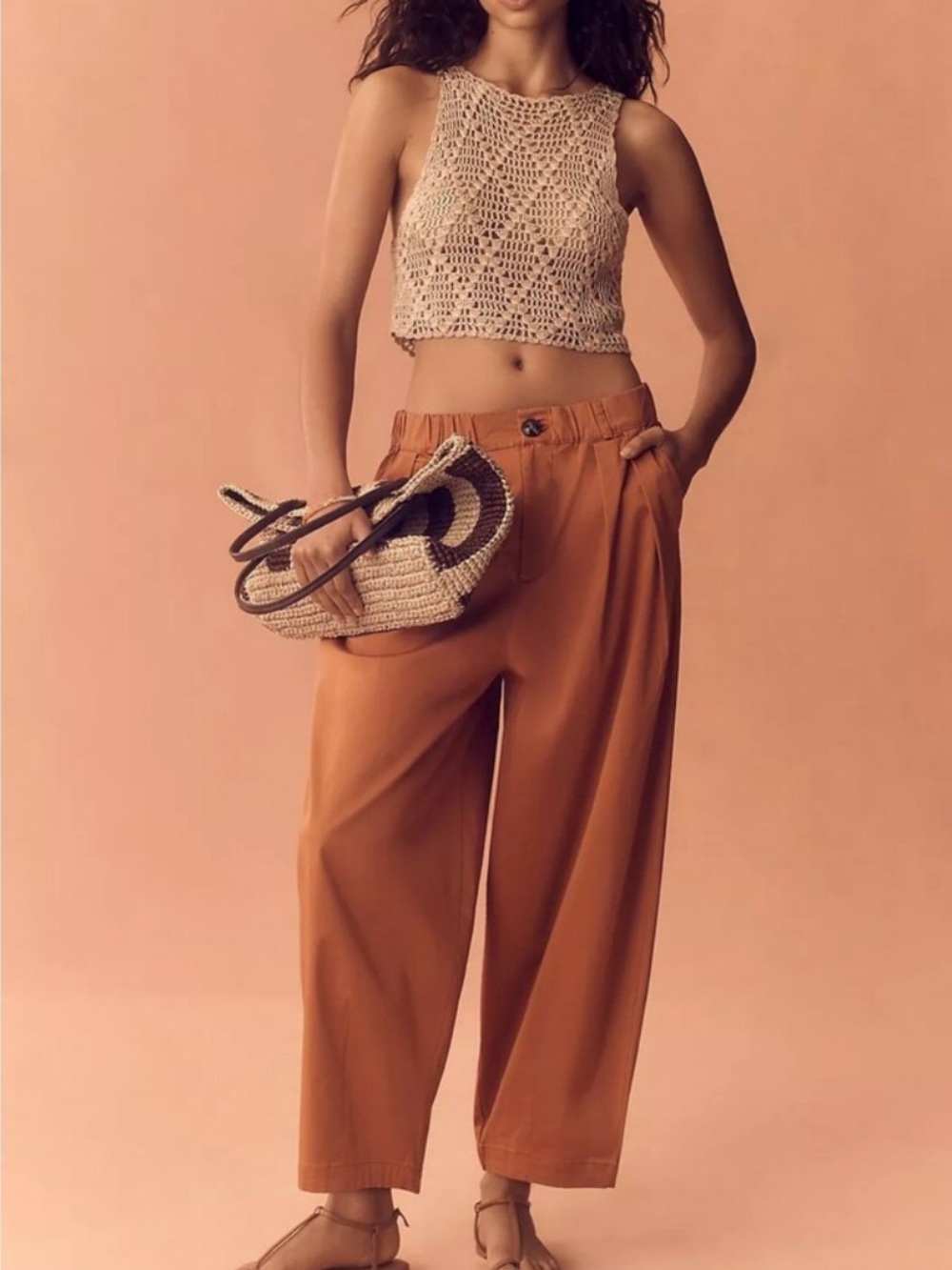 Anthropologie Maeve Curve Barrel Pants Poplin Terracotta Orange Medium - Picture 4 of 13